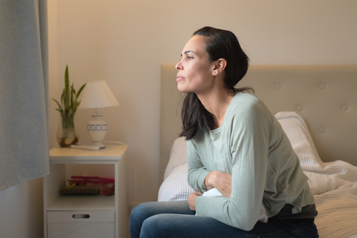 sick woman with pain in the abdomen. Uterine Fibroid treatment concept.